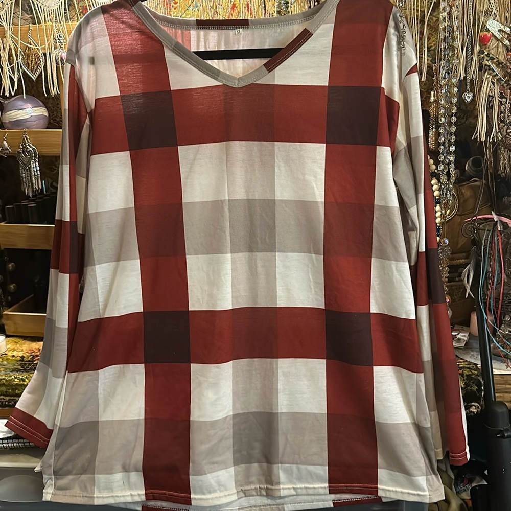 Ladies Long Sleeve Plaid Top